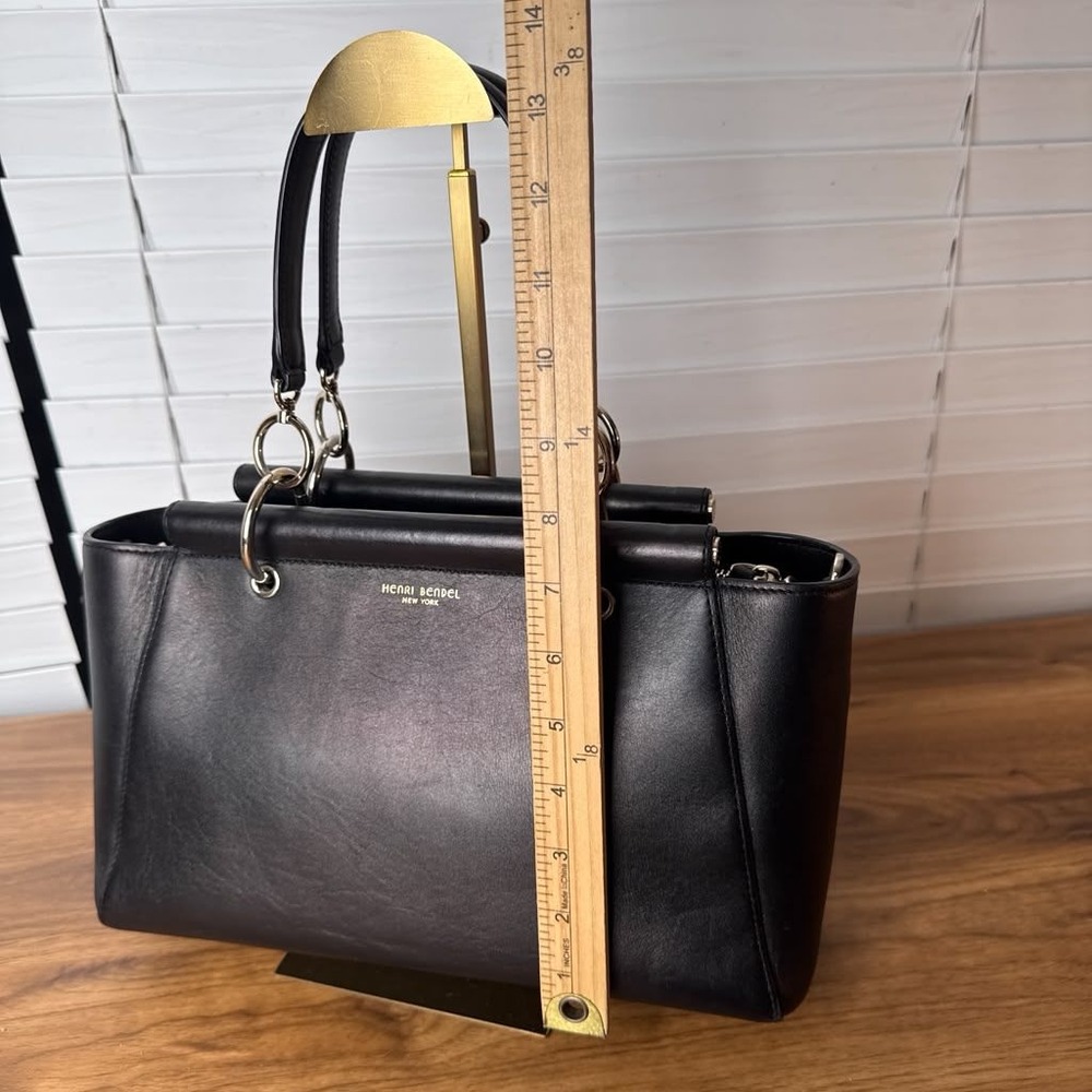 Henri Bendel Satchel Leather Black Convertible With Crossbody Bag - Picture 7 of 16